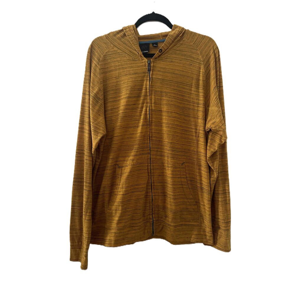 Burnside Hoodie Mens Size XL Striped Gold Zip Up Front Pockets Casual Hiking